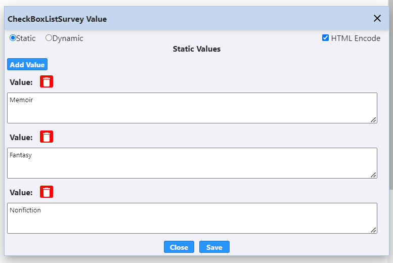 The “Value” property assigns a value to each “Text” property entry ...